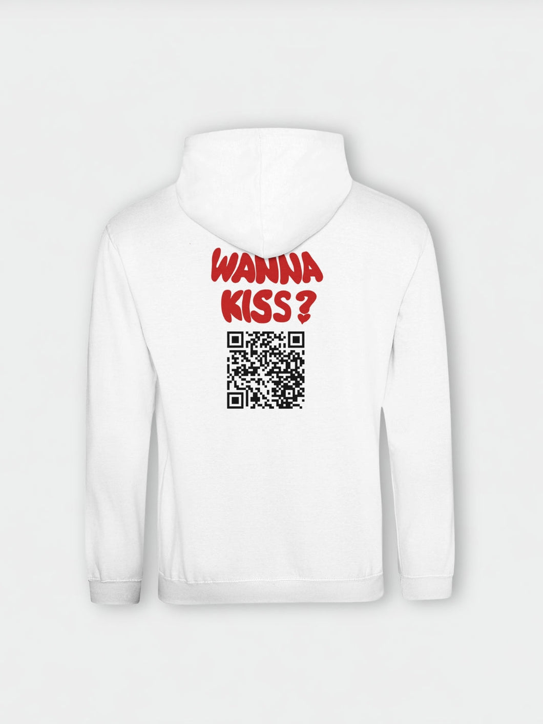 Wanna Kiss? QR Hoodie – Arctic White, back view